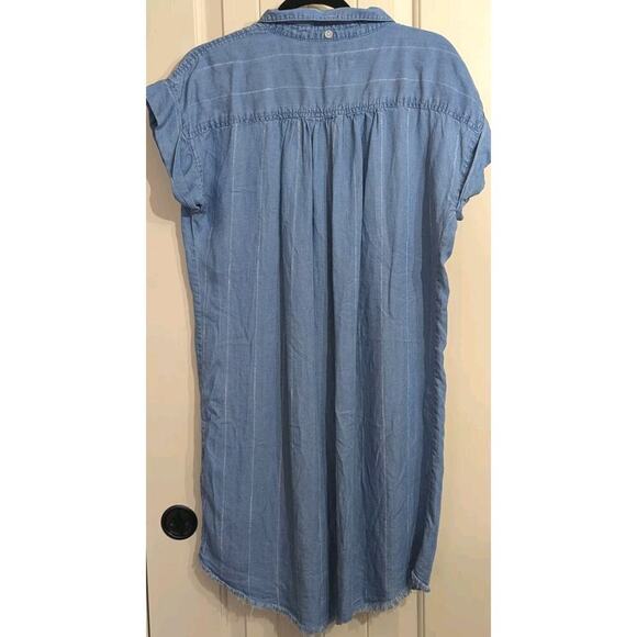 Thread & Supply Shirt Dress 100% Lyocell Vertical Stripe Frayed Hem Med - Picture 2 of 8